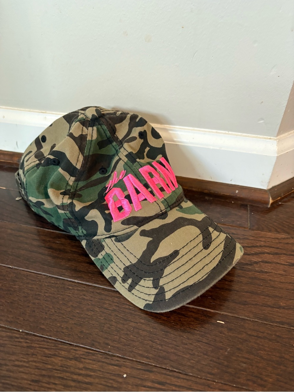 Women’s Camo Baseball Cap with Pink 'The Barn' Embroidery